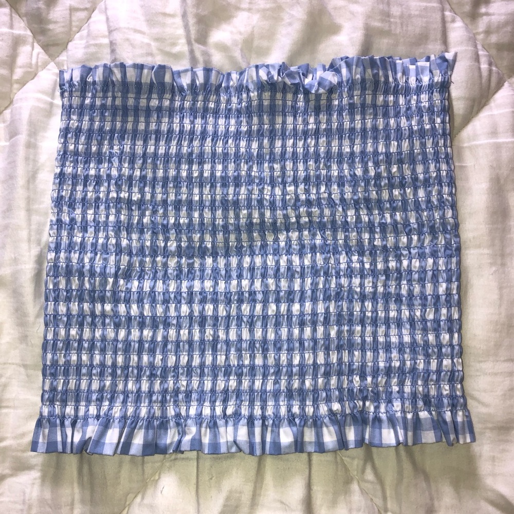 blue plaid smocked tube top